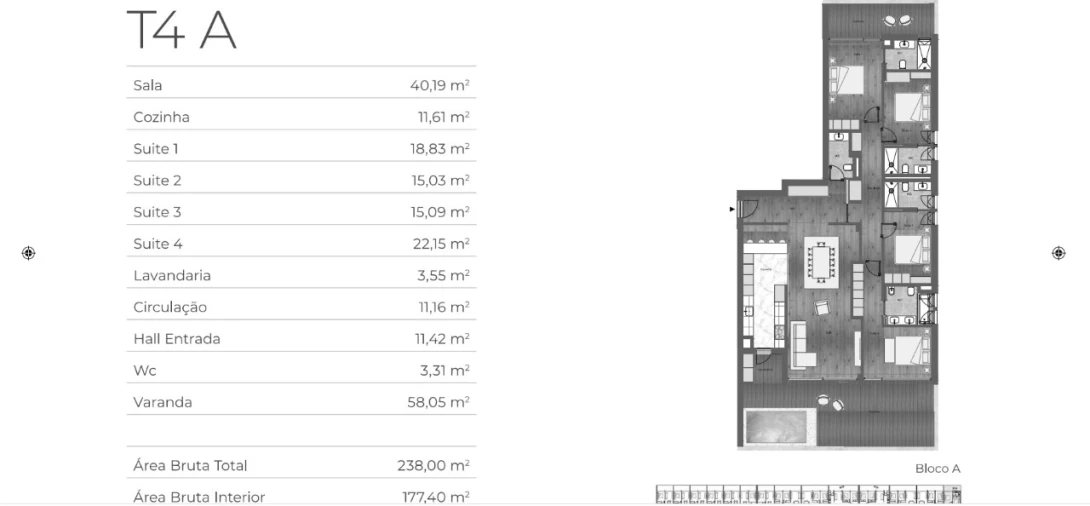 Apartamento T4 para Venda em Santa Marinha e São Pedro da Afurada Planta 1