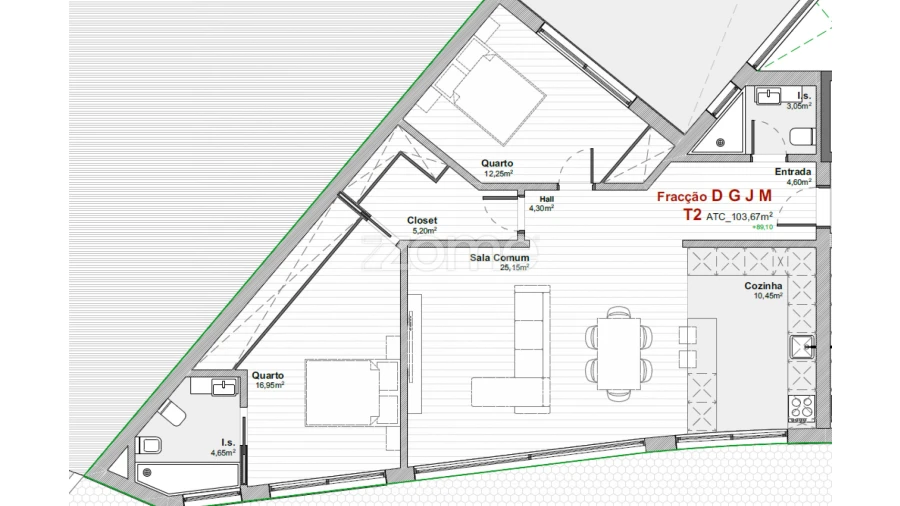 Apartamento T2 para Venda em Mafamude e Vilar do Paraíso Planta 1