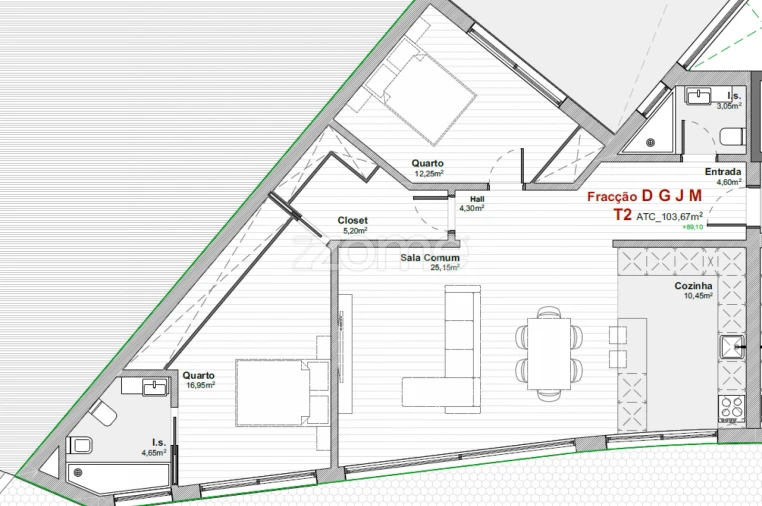 Apartamento T2 para Venda em Mafamude e Vilar do Paraíso Planta 1