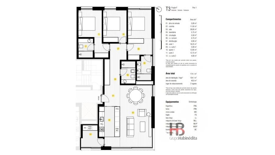 Apartamento T3 para Venda em Canidelo Planta 1