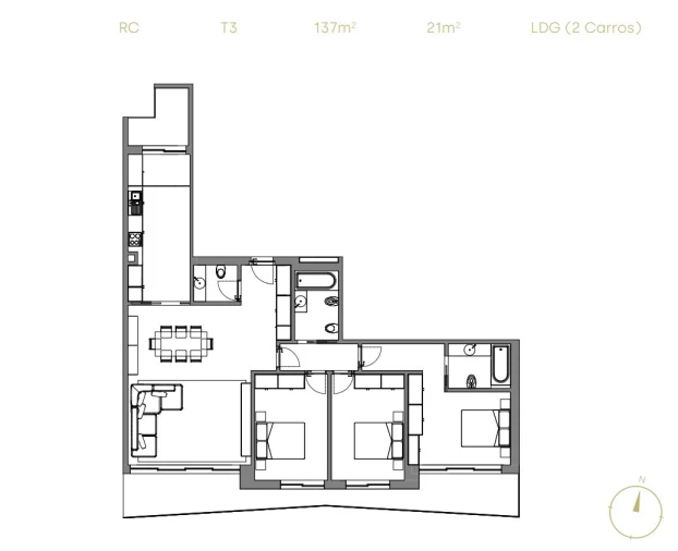 Apartamento T3 para Venda em Anta e Guetim Planta 1
