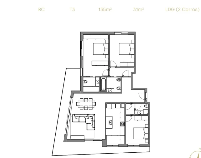 Apartamento T3 para Venda em Anta e Guetim Planta 1