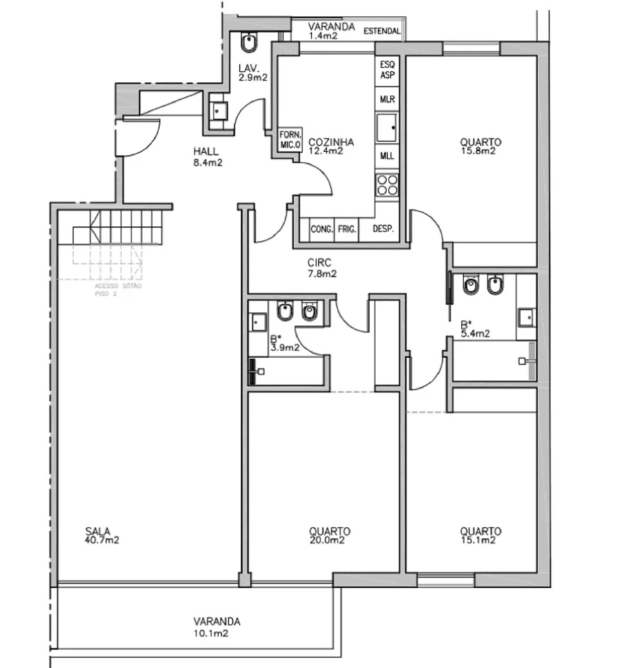 Apartamento T3 para Venda em Carcavelos e Parede Planta 1