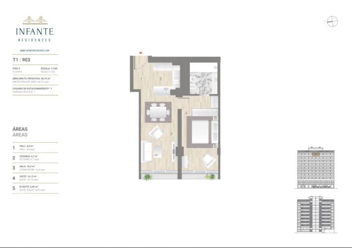 Apartamento T1 para Venda em Estrela Planta 1