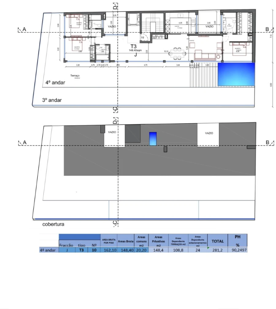 Apartamento T3 para Venda em Faro (Sé e São Pedro) Planta 1