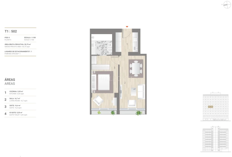 Apartamento T1 para Venda em Estrela Planta 1