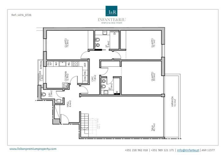 Apartamento T3 para Venda em Carcavelos e Parede Planta 1