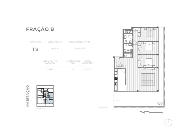 Apartamento T3 para Venda em Matosinhos e Leça da Palmeira Planta 1