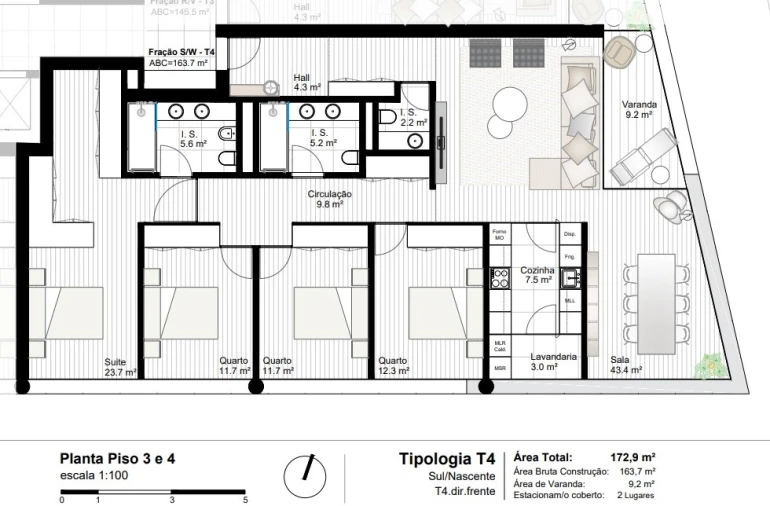 Apartamento T4 para Venda em Canidelo Planta 1