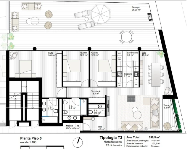 Apartamento T3 para Venda em Canidelo Planta 1