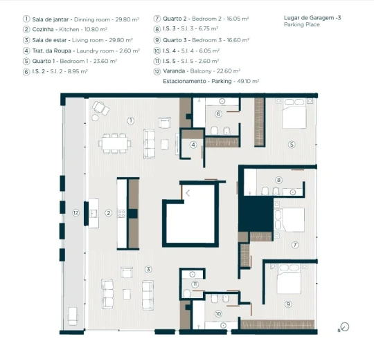 Apartamento T3 para Venda em Santa Marinha e São Pedro da Afurada Planta 1
