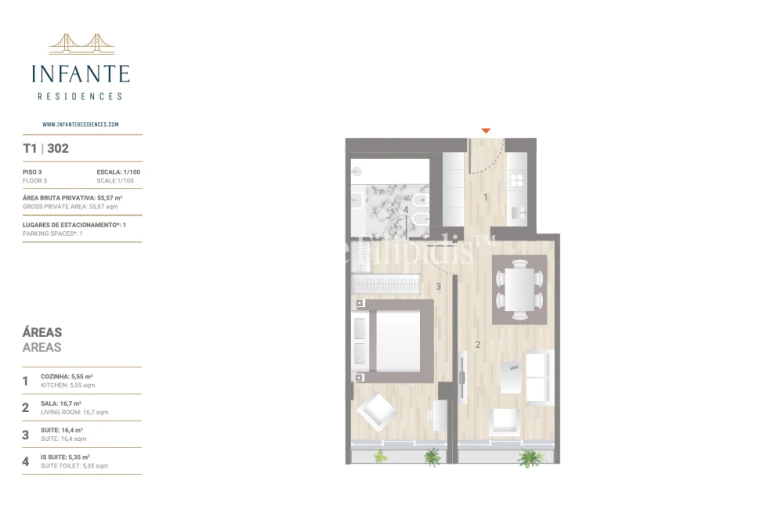 Apartamento T1 para Venda em Estrela Planta 1