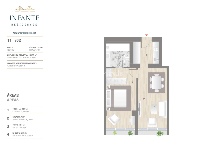 Apartamento T1 para Venda em Estrela Planta 1