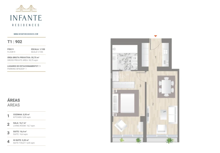 Apartamento T1 para Venda em Estrela Planta 1