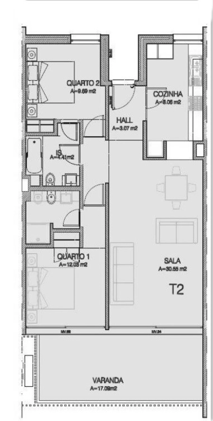 Apartamento T2 para Venda em Mexilhoeira Grande Planta 1