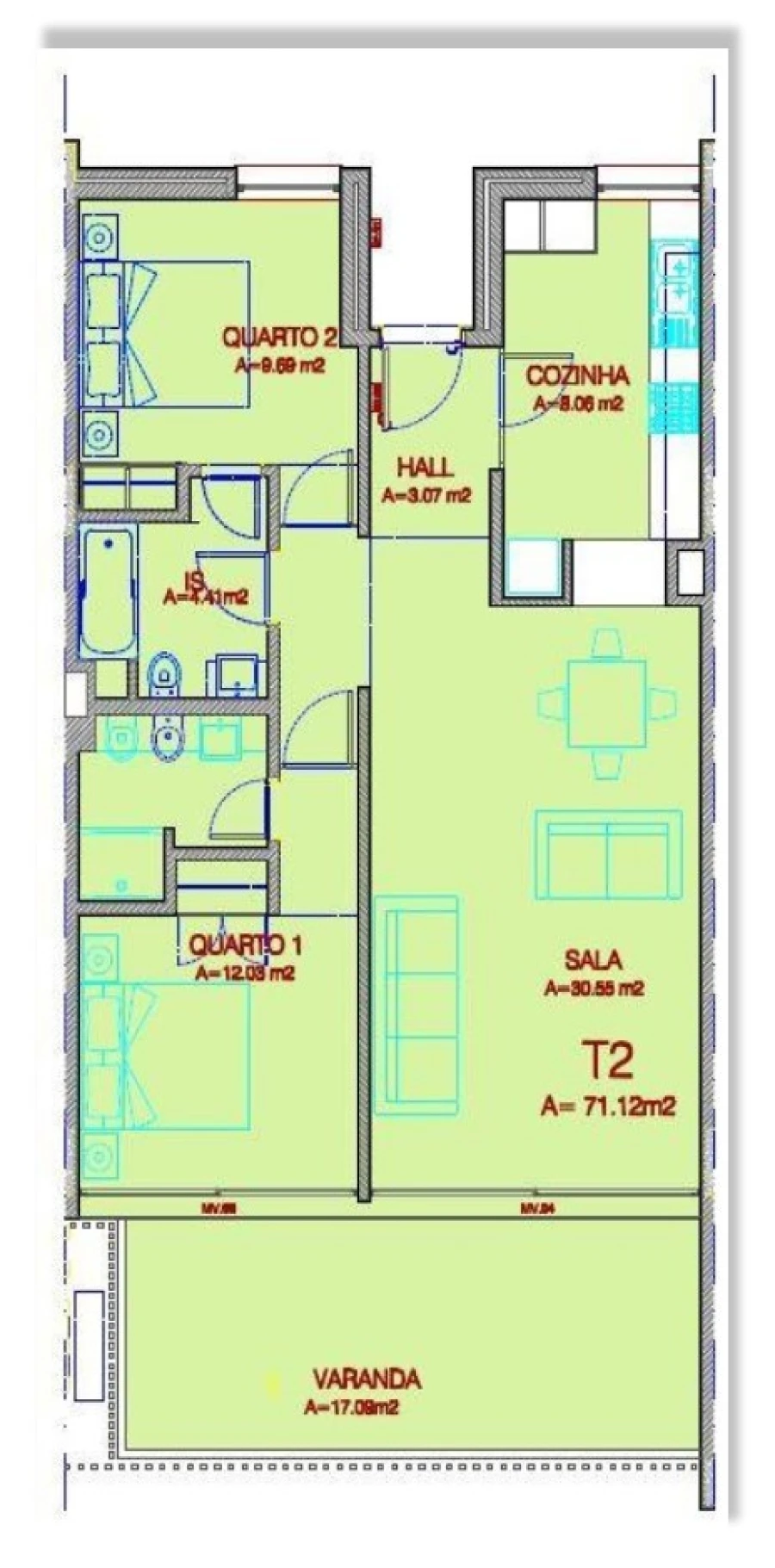 Apartamento T2 para Venda em Mexilhoeira Grande Planta 1