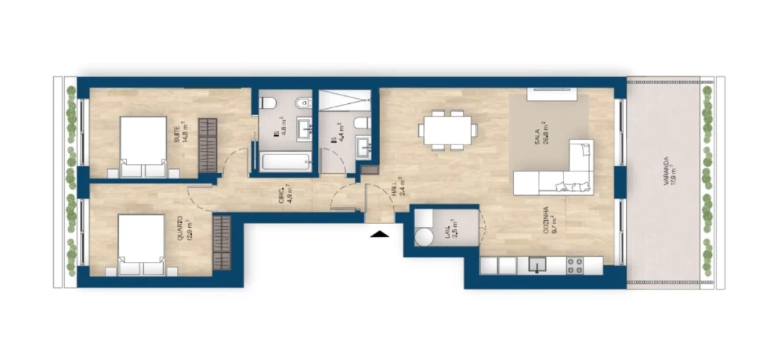 Apartamento T2 para Venda em Canidelo Planta 1