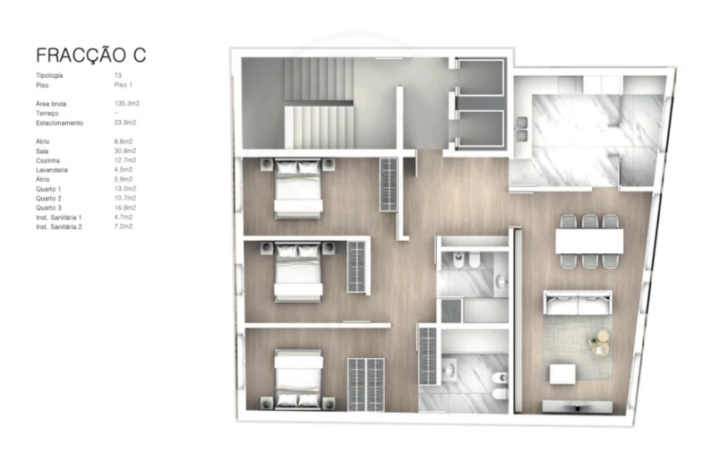 Apartamento T3 para Venda em Cedofeita, Santo Ildefonso, Sé, Miragaia, São Nicolau e Vitória Planta 1