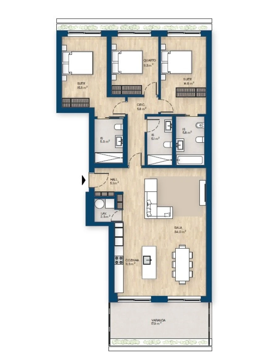 Apartamento T3 para Venda em Canidelo Planta 1