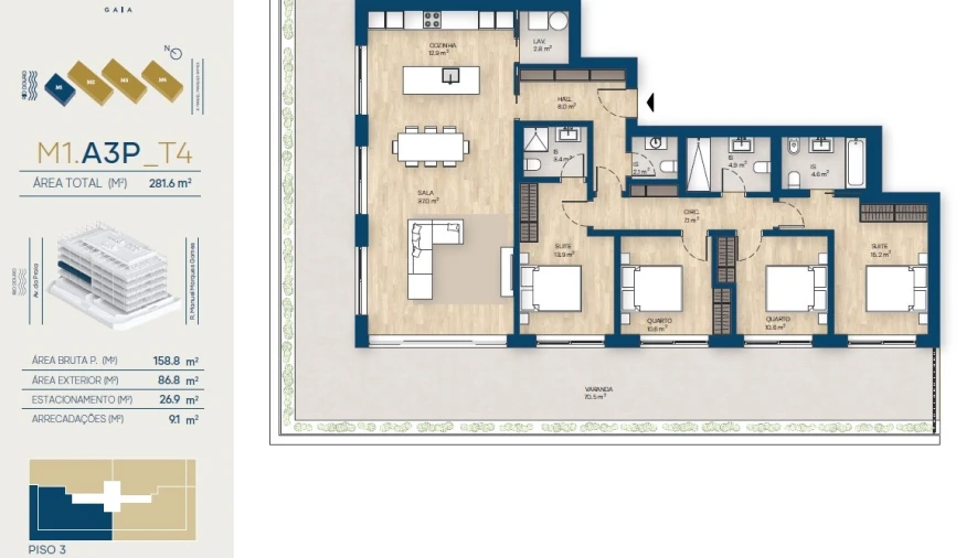 Apartamento T4 para Venda em Canidelo Planta 1
