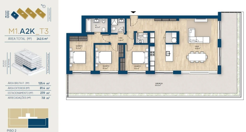 Apartamento T3 para Venda em Canidelo Planta 1