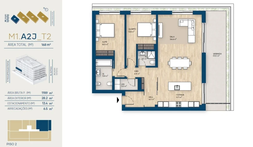 Apartamento T2 para Venda em Canidelo Planta 1