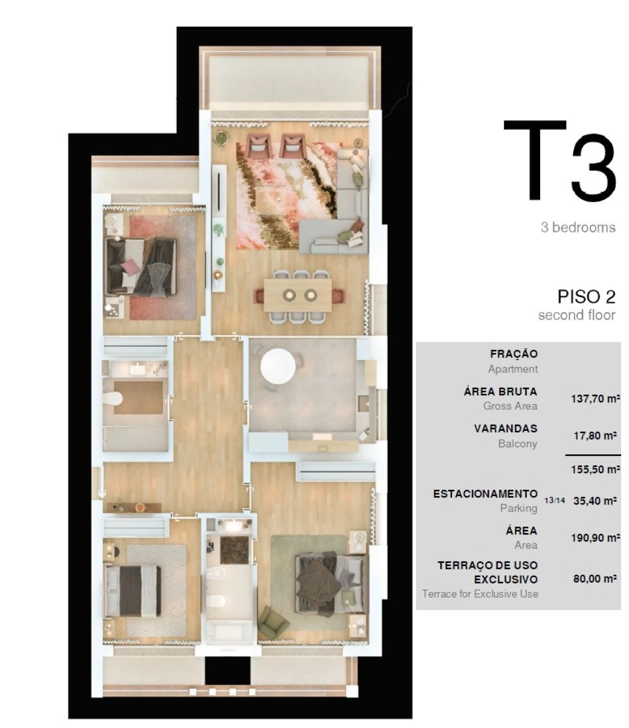 Apartamento T3 para Venda em Albufeira e Olhos de Água Planta 2