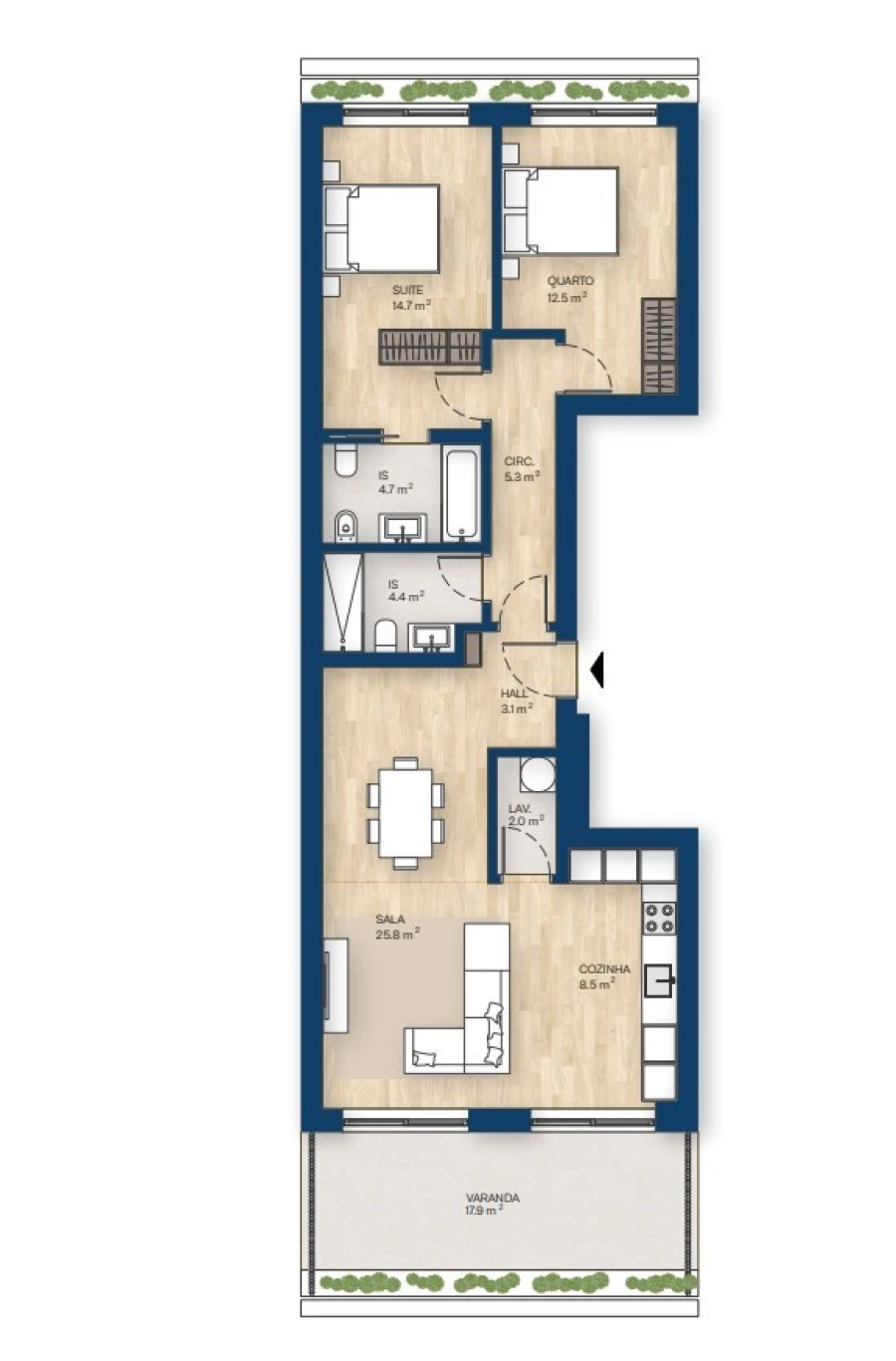 Apartamento T2 para Venda em Canidelo Planta 1