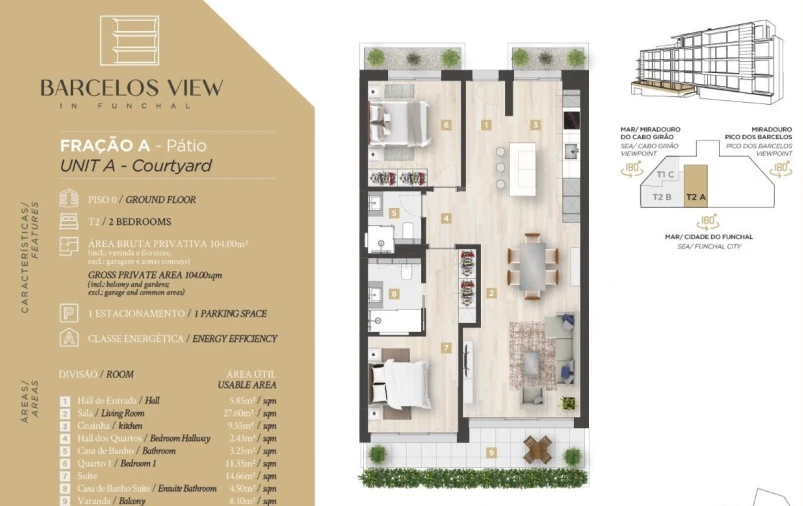 Apartamento T2 para Venda em Santo Antonio Planta 1