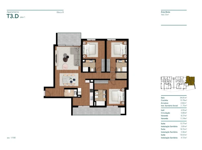 Apartamento T3 para Venda em Funchal (Santa Luzia) Planta 1