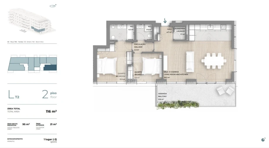 Apartamento T2 para Venda em Canidelo Planta 1