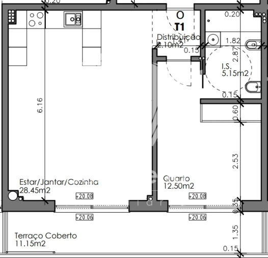 Apartamento T1 para Venda em Quelfes Planta 1