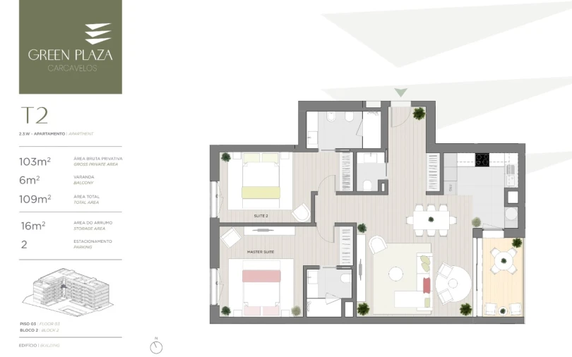 Apartamento T2 para Venda em Carcavelos e Parede Planta 1