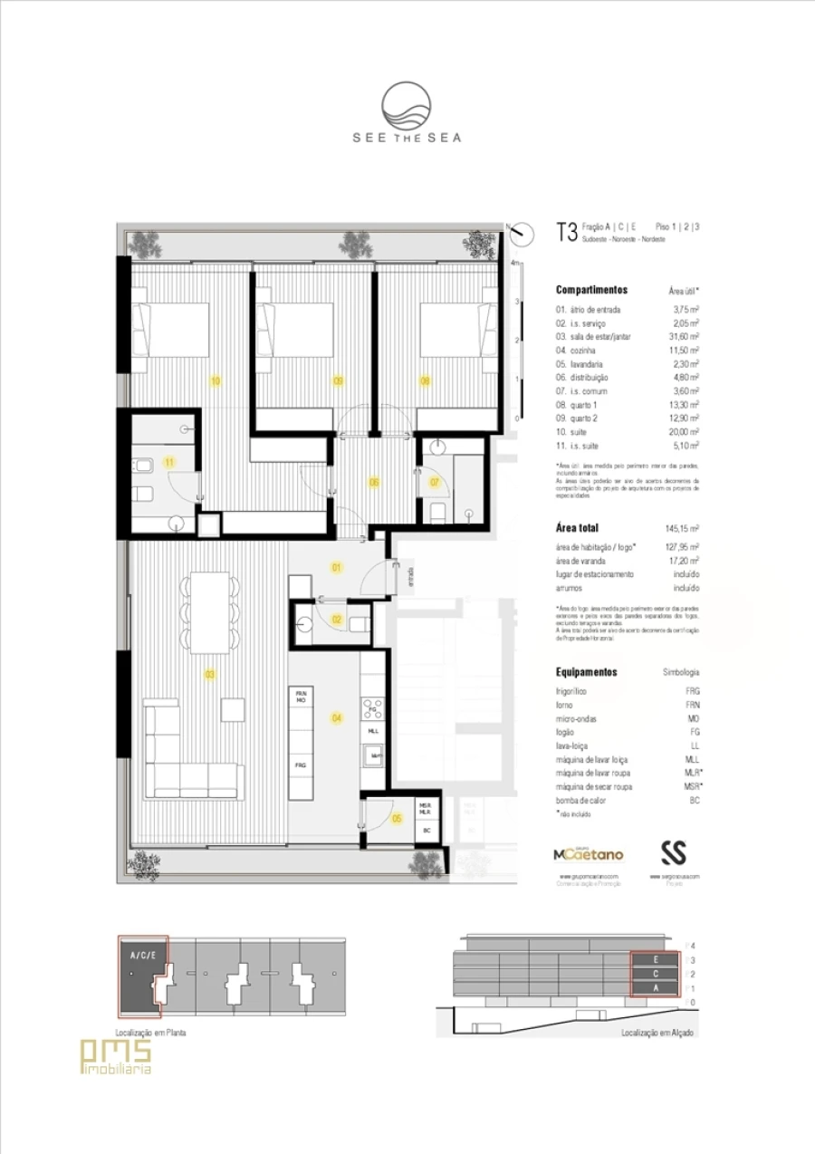 Apartamento T3 para Venda em Canidelo Planta 1
