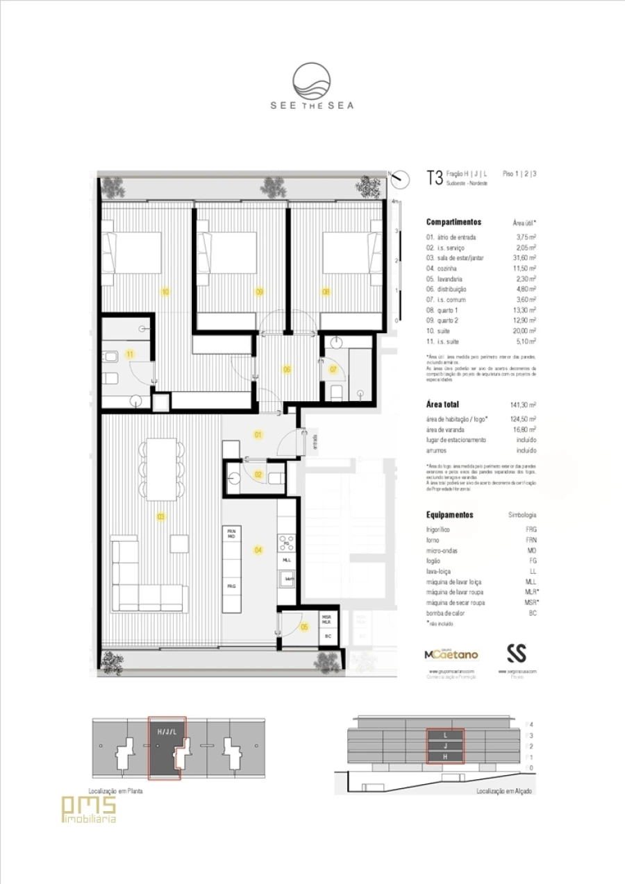 Apartamento T3 para Venda em Canidelo Planta 1