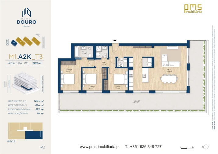 Apartamento T3 para Venda em Canidelo Planta 1