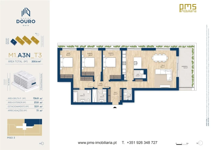 Apartamento T3 para Venda em Canidelo Planta 1