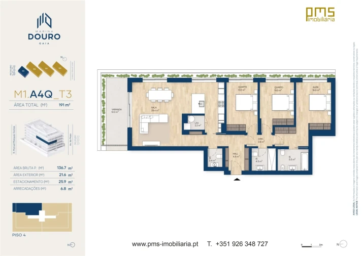 Apartamento T3 para Venda em Canidelo Planta 1
