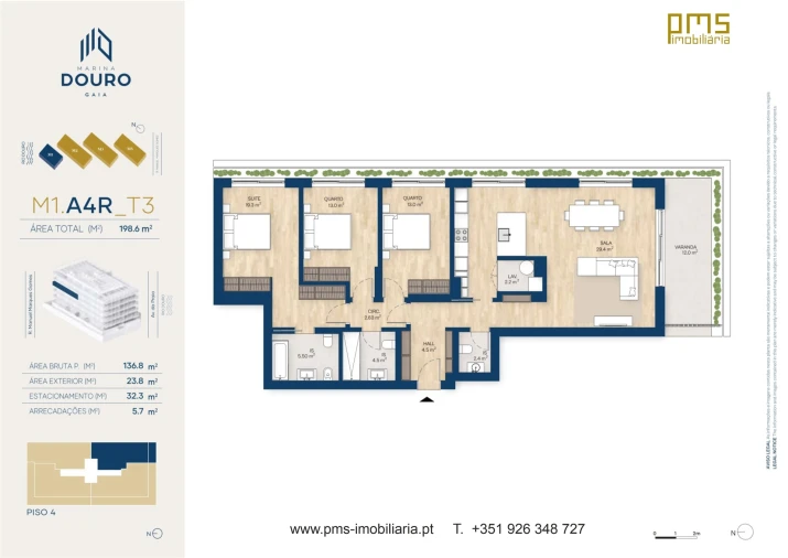 Apartamento T3 para Venda em Canidelo Planta 1