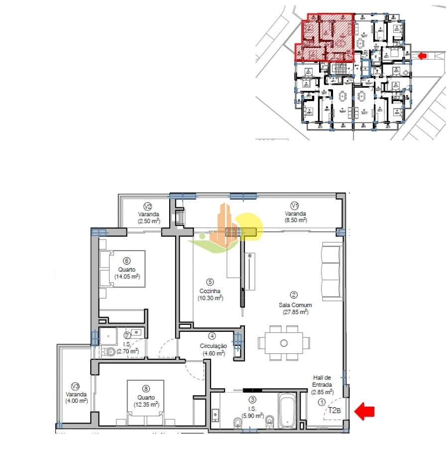 Apartamento T2 para Venda em Tavarede Planta 2