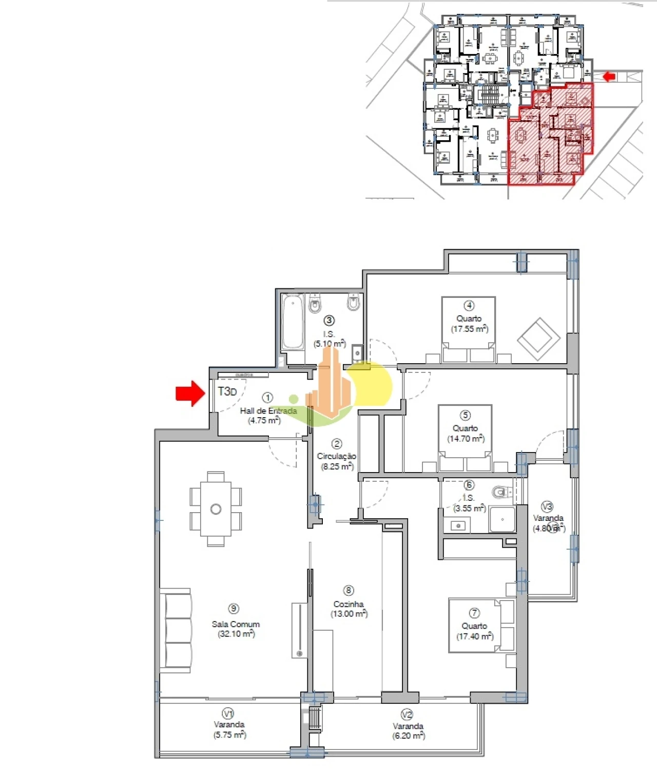 Apartamento T3 para Venda em Tavarede Planta 2