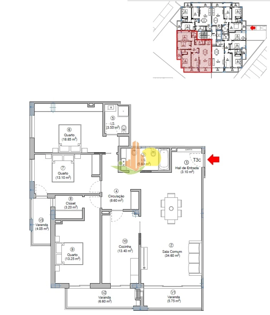 Apartamento T3 para Venda em Tavarede Planta 1