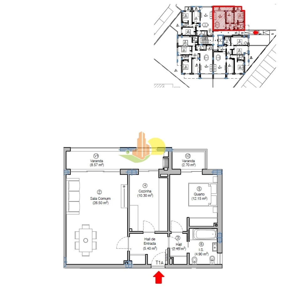 Apartamento T1 para Venda em Tavarede Planta 1
