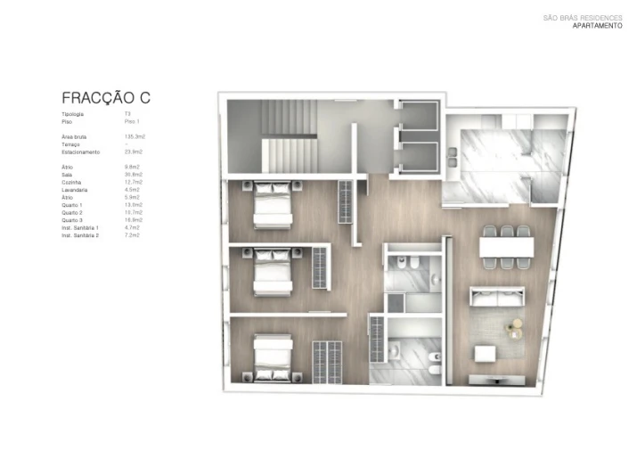 Apartamento T3 para Venda em Cedofeita, Santo Ildefonso, Sé, Miragaia, São Nicolau e Vitória Planta 1