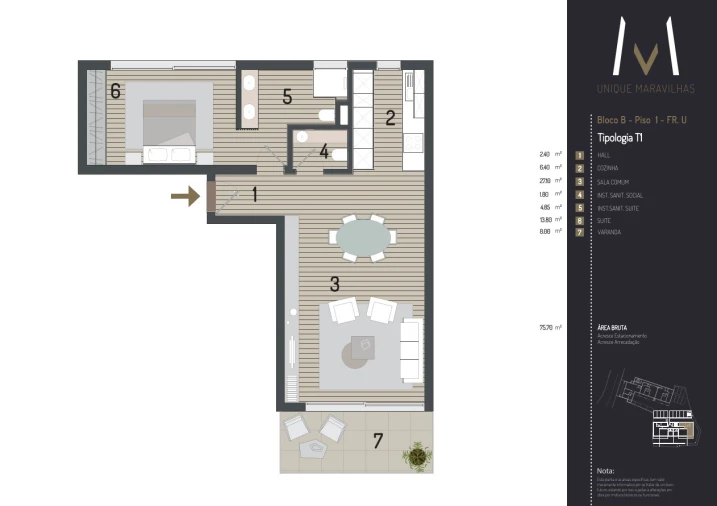 Apartamento T1 para Venda em Funchal (São Pedro) Planta 1