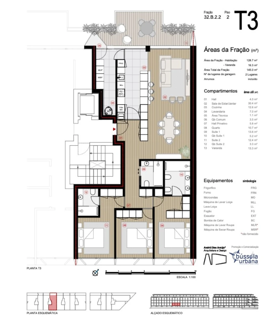 Apartamento T3 para Venda em Canidelo Planta 1