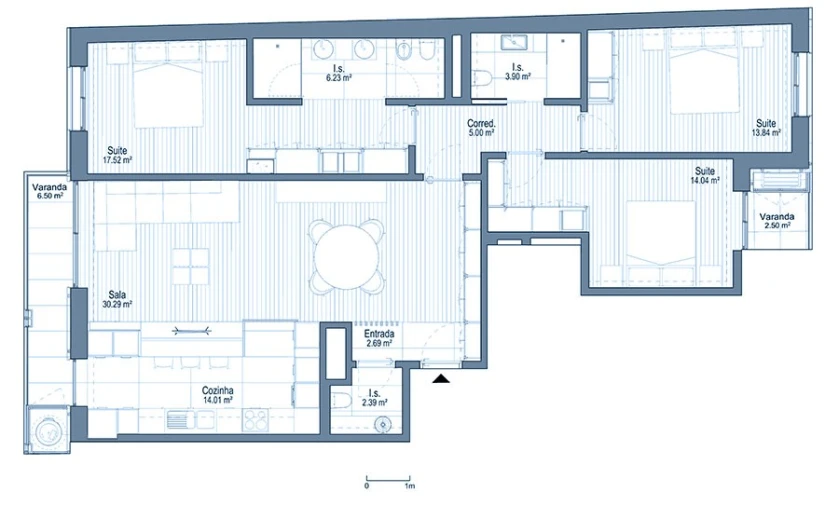 Apartamento T3 para Venda em Mafamude e Vilar do Paraíso Planta 1