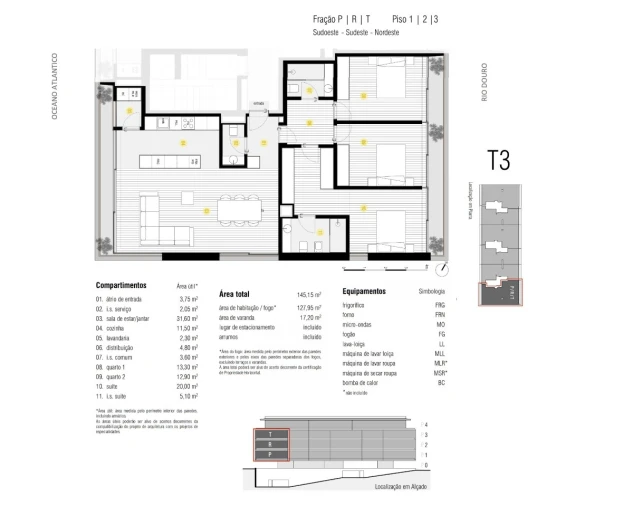 Apartamento T3 para Venda em Canidelo Planta 1