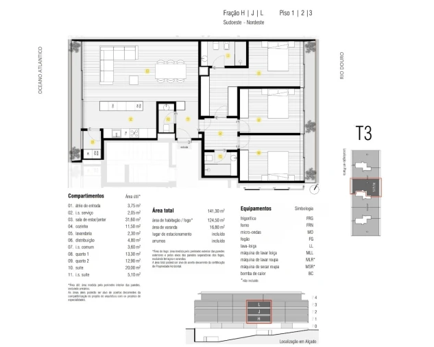 Apartamento T3 para Venda em Canidelo Planta 2