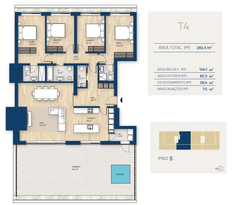 Apartamento T4 para Venda em Canidelo Planta 2
